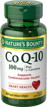 Nature's Bounty CoQ10 plus L-Carnitine bottle front showing heart health support