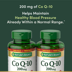 Nature’s Bounty CoQ10 rapid-release softgels on display for quick absorption.
