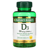 Nature's Bounty D3-2000 IU softgels bottle promotes bone support and general wellness.
