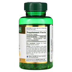 Nature's Bounty D3-2000 IU softgels closeup highlighting easy-to-swallow capsules.
