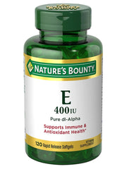 Nature's Bounty E-400 IU softgels bottle for immune and antioxidant support.