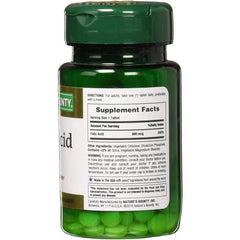 Label view of Nature's Bounty folic acid 800 mcg bottle with key details visible.
