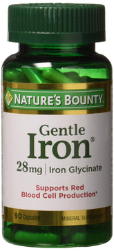 Nature's Bounty Gentle Iron bottle on shelf supports daily energy.