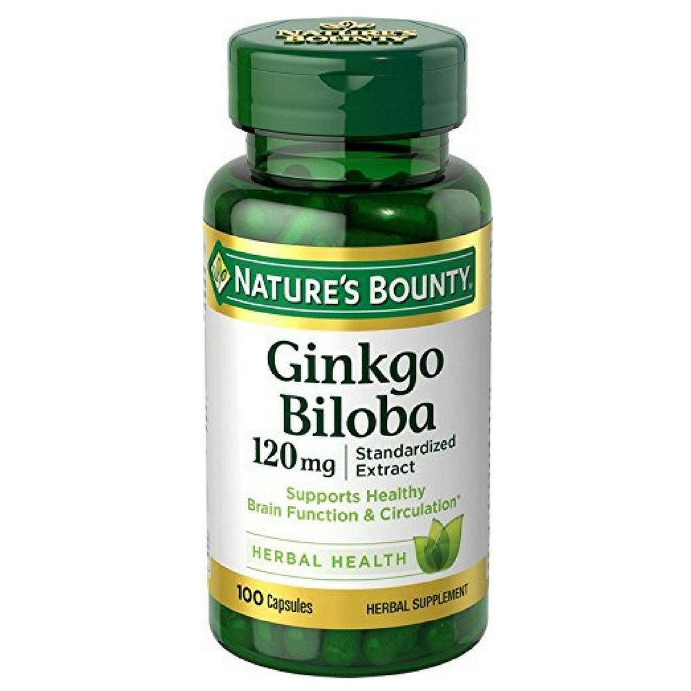 Nature's Bounty Ginkgo Biloba 120 mg bottle pour supports memory focus and brain circulation