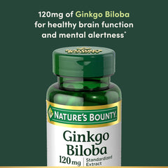 Etiqueta de Nature's Bounty Ginkgo Biloba destacando 120 mg para uso diario.