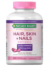 Nature's Bounty Hair, Skin & Nails bottle label showing ingredients and benefits
