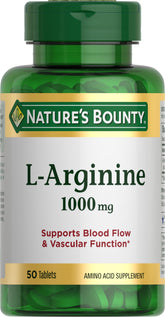 Nature's Bounty L-Arginine bottle-front showing non-GMO, gluten-free packaging for daily use