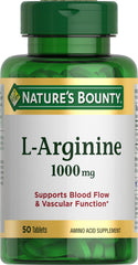 Nature's Bounty L-Arginine bottle-front showing non-GMO, gluten-free packaging for daily use