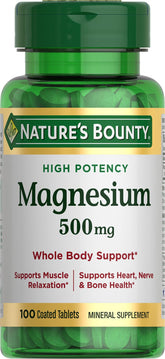 Nature's Bounty Magnesium coated tablets bottle for daily bone and muscle support