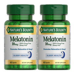 Nature's Bounty Melatonin capsules close-up showing rest support.
