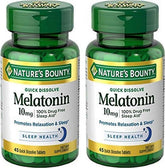 Nature's Bounty Melatonin Quick Dissolve tablets in bottle support relaxation and calm bedtimes.