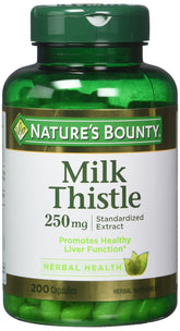Nature's Bounty milk thistle bottle front view shows capsules - potential liver support