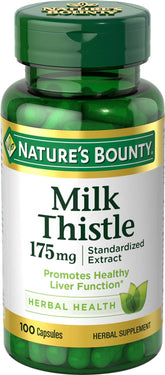 Nature's Bounty Milk Thistle capsules front view for liver health support