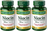 Nature's Bounty Niacin 500 mg bottle front view with capsules.
