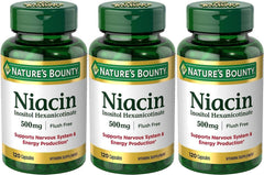 Nature's Bounty Niacin 500 mg bottle front view with capsules.