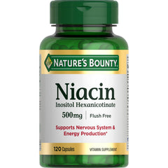 Nature's Bounty Niacin 500mg bottle supports daily energy.