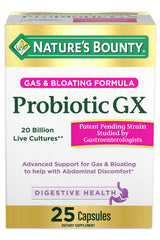 Nature's Bounty Probiotic GX bottle front showing product name and trust marks for digestive support