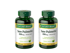 Nature's Bounty Saw Palmetto bottle with 450 mg capsules for traditional urinary health.