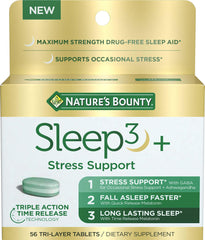 Nature's Bounty Sleep3+ outer pack highlights tri-layer tablet for night-time support.