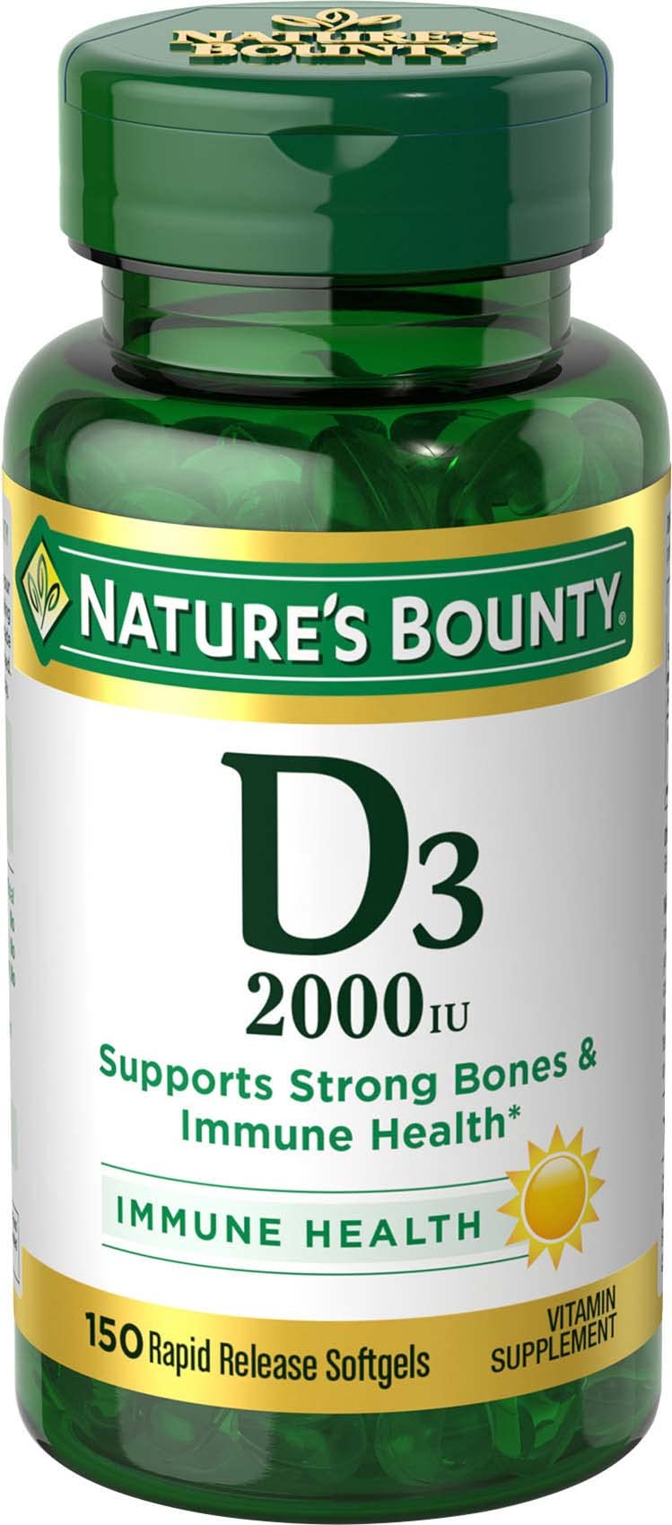 Nature's Bounty Vitamin D 2000 IU bottle on shelf suggesting immune support