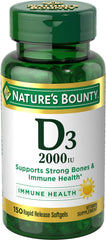 Nature's Bounty Vitamin D 2000 IU bottle on shelf suggesting immune support