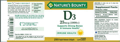 Nature's Bounty Vitamin D3 1000 IU softgels pack front showing year-round vitamin D support.