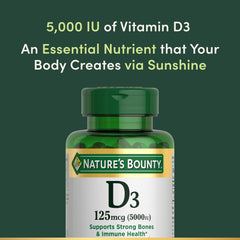 Nature's Bounty Vitamin D3 label detail highlighting non-GMO and gluten-free claims.
