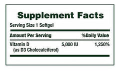 Nature's Bounty Vitamin D3 5000 IU softgels shown for easy daily intake and absorption.