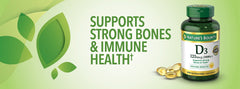 Nature's Bounty Vitamin D3 5000 IU USP-verified label indicating quality.