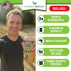 Nature's Branch burpless lemon softgels closeup for easy swallowing.
