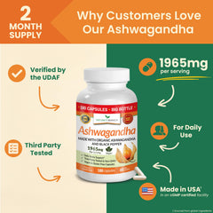 Nature's Branch USA-made organic Ashwagandha label highlighting quality.