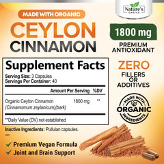 Nature's Choice cinnamon capsules close-up showing True Ceylon powder