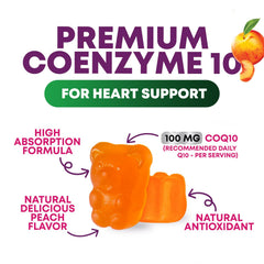 Nature's Choice CoQ10 gummies bottle side view on countertop.
