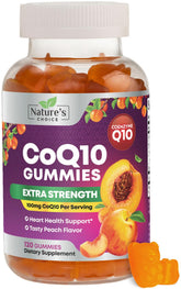 Nature's Choice CoQ10 gummies peach bottle for daily heart health support.