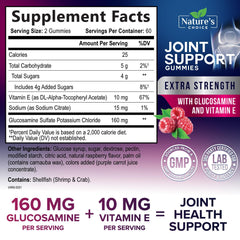 Nature's Choice Joint Support Gummies bottle closeup highlights convenient dosage and savory flavor.