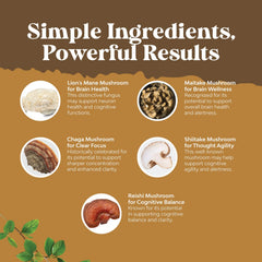 Natures Craft 5-in-1 formula label showcases synergistic mushroom power for focus and memory.
