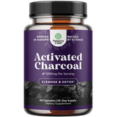 Natures Craft activated charcoal pills bottle showcases detox support and daily gut comfort.