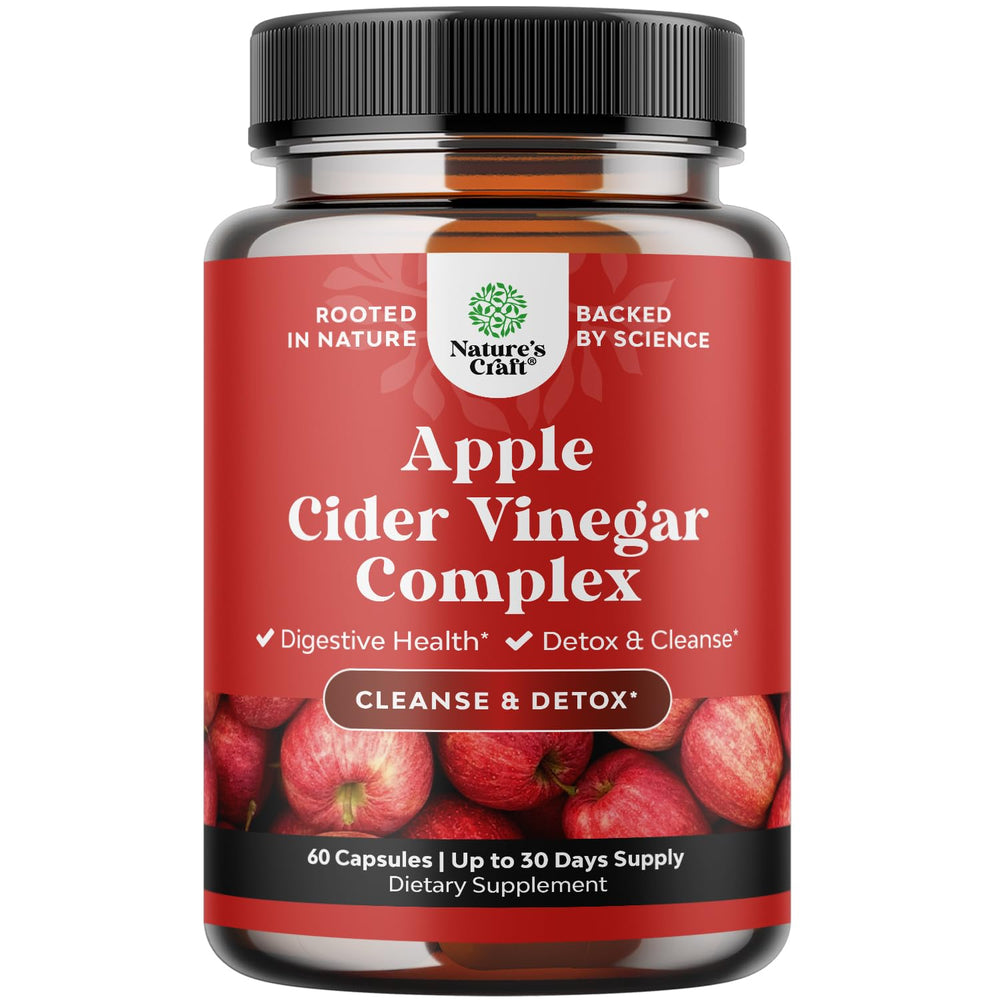 Natures Craft ACV capsules bottle showing full serving strength for daily detox.