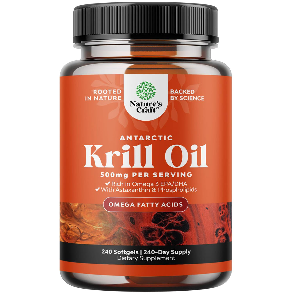 Natures Craft Antarctic Krill Oil bottle with 240 softgels for daily omega-3 support