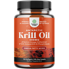 Natures Craft Antarctic Krill Oil softgels bottle highlighting omega-3 source for daily wellness