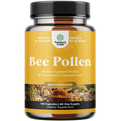 Natures Craft Bee Pollen 120 ct bottle showing 1000 mg serving for daily energy