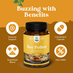 Natures Craft Bee Pollen capsules in hand illustrating easy daily supplement