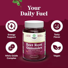 Natures Craft Beetroot Gummies packaging highlighting vegan, gluten-free, non-GMO.