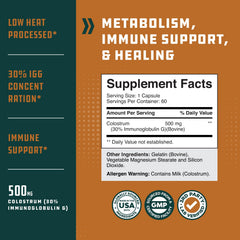 Natures Craft Bovine Colostrum capsules supporting immune defenses with lactoferrin.