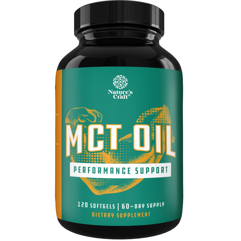 Natures Craft C8 MCT softgel bottle for sustained energy during workouts.