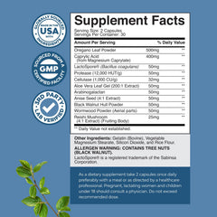 Natures Craft Candida Cleanse bottle back with ingredients and usage guidance for daily support.