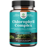 Natures Craft chlorophyll capsules bottle, front view, internal deodorant support.