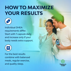 Natures Craft DHEA capsules poured into hand for easy daily intake.