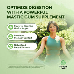 Nature's Craft mastic gum bottle back with usage guidance and quality assurance