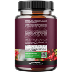 Natures Craft kidney support capsules closeup highlighting cranberry and herbal blend for urinary health.